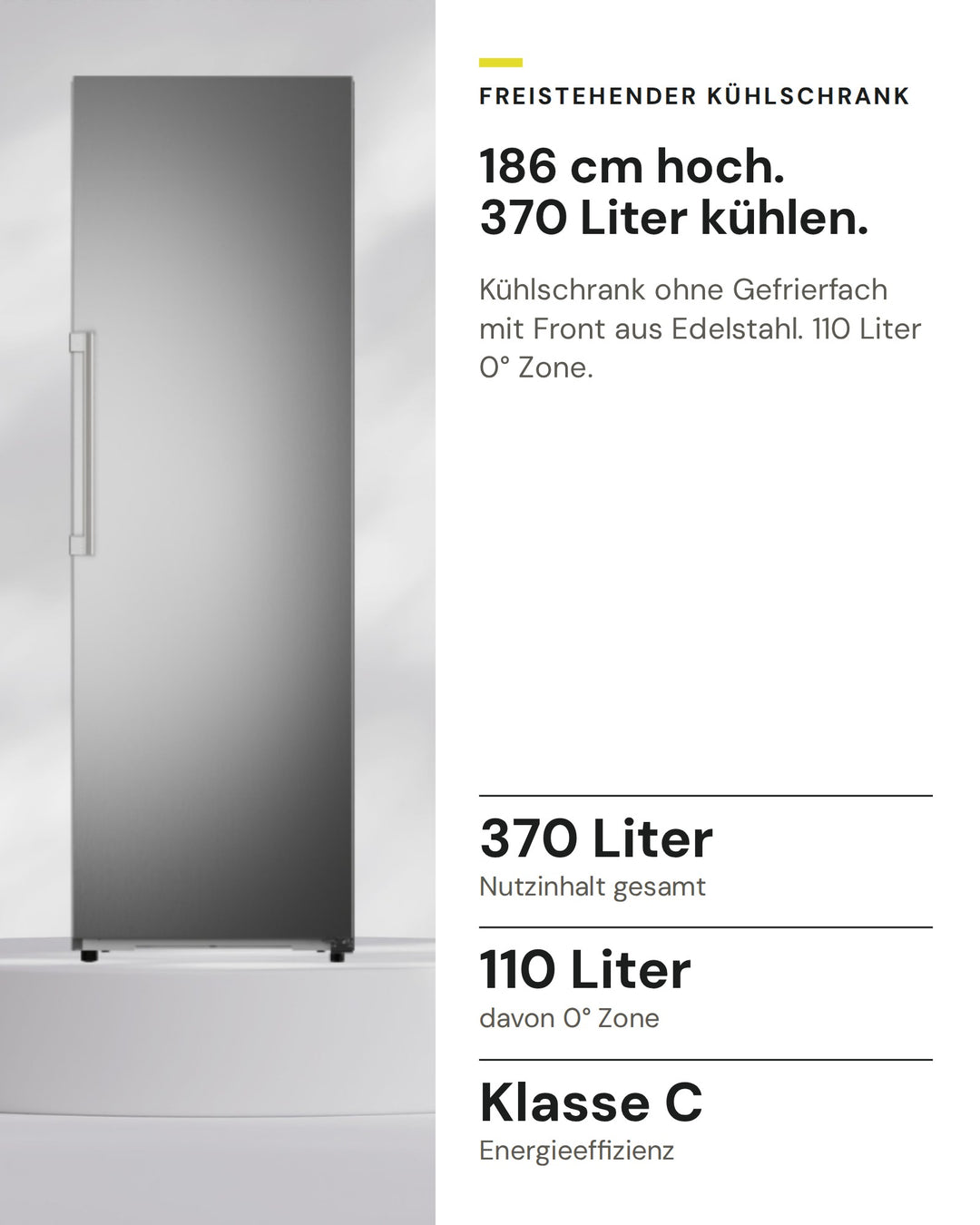 ASKO Kühlschrank RFR 286 KNCS1 auf einen Blick: Nutzinhalt gesamt 370 Liter, davon 0° Zone 110 Liter, Energieeffizienz Klasse C