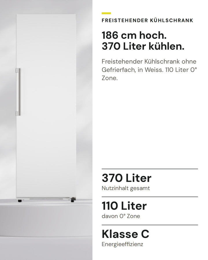 ASKO Kühlschrank RFR 286 KNCW1 auf einen Blick: Nutzinhalt gesamt 370 Liter, davon 0° Zone 110 Liter, Energieeffizienz Klasse C