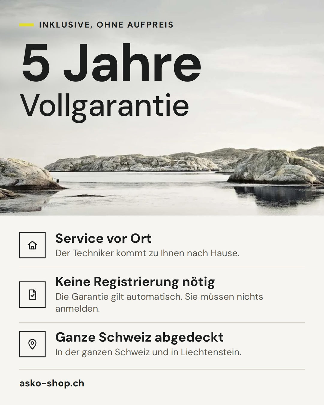 5 Jahre Garantie des Schweizer Importeurs, ohne Aufpreis und ohne Registrierung