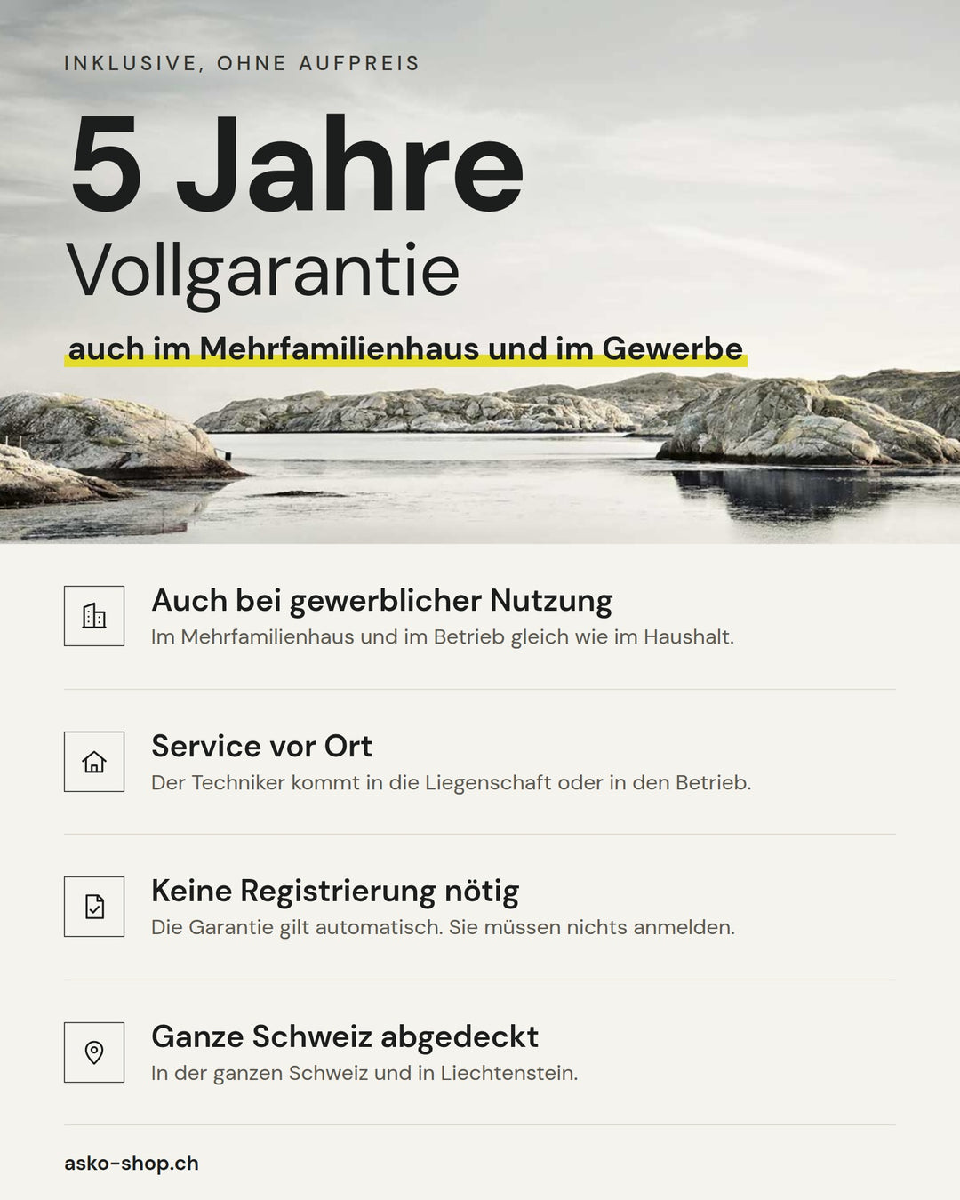 5 Jahre Garantie des Schweizer Importeurs, ohne Aufpreis und ohne Registrierung