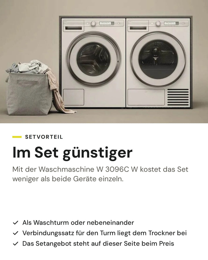 Setvorteil: ASKO Wäschetrockner T 309HC W im Set mit der Waschmaschine W 3096C W günstiger als einzeln, als Waschturm oder nebeneinander
