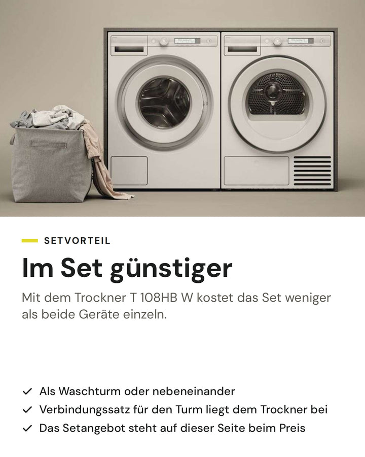 Setvorteil: ASKO Waschmaschine W 1084B W im Set mit dem Wäschetrockner T 108HB W günstiger als einzeln, als Waschturm oder nebeneinander