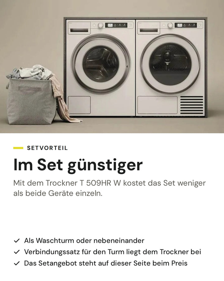 Setvorteil: ASKO Waschmaschine W 5096C W im Set mit dem Wäschetrockner T 509HR W günstiger als einzeln, als Waschturm oder nebeneinander