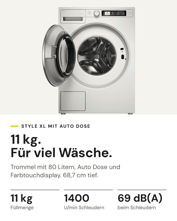 ASKO Waschmaschine W 5114RXL W auf einen Blick: 11 kg Füllmenge, 1400 U/min, 69 dB(A) beim Schleudern