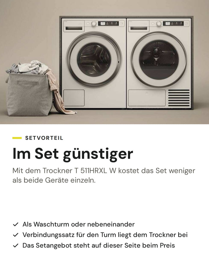Setvorteil: ASKO Waschmaschine W 5114RXL W im Set mit dem Wäschetrockner T 511HRXL W günstiger als einzeln, als Waschturm oder nebeneinander