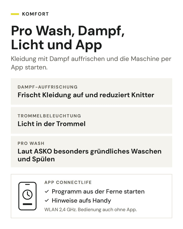 ASKO Waschmaschine Style+ mit Pro Wash, Dampf-Auffrischung, Trommelbeleuchtung und App ConnectLife