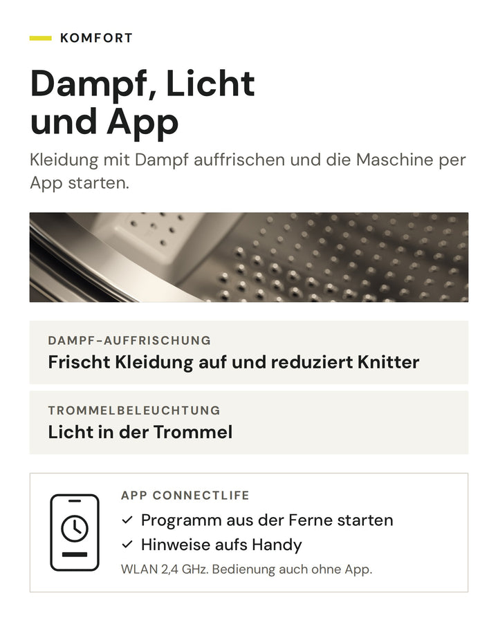 ASKO Waschmaschine Style mit Dampf-Auffrischung, Trommelbeleuchtung und App ConnectLife