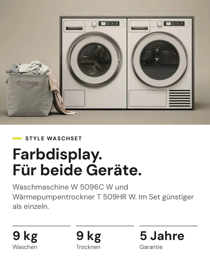 ASKO Waschset auf einen Blick: Waschmaschine W 5096C W mit 9 kg und Wärmepumpentrockner T 509HR W mit 9 kg, im Set günstiger als einzeln