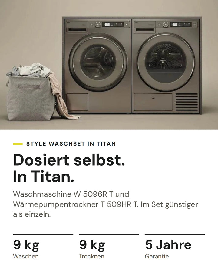 ASKO Waschset auf einen Blick: Waschmaschine W 5096R T mit 9 kg und Wärmepumpentrockner T 509HR T mit 9 kg, im Set günstiger als einzeln