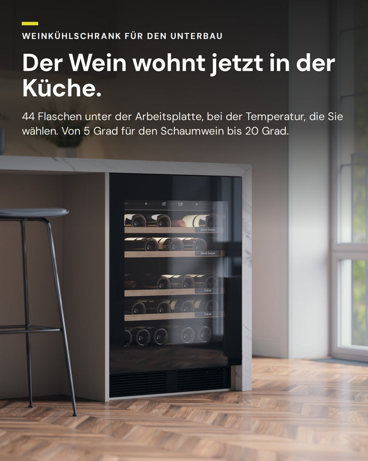 ASKO Unterbau-Weinkühlschrank WCN15842G in der Küche: 44 Flaschen bei 5 bis 20 °C
