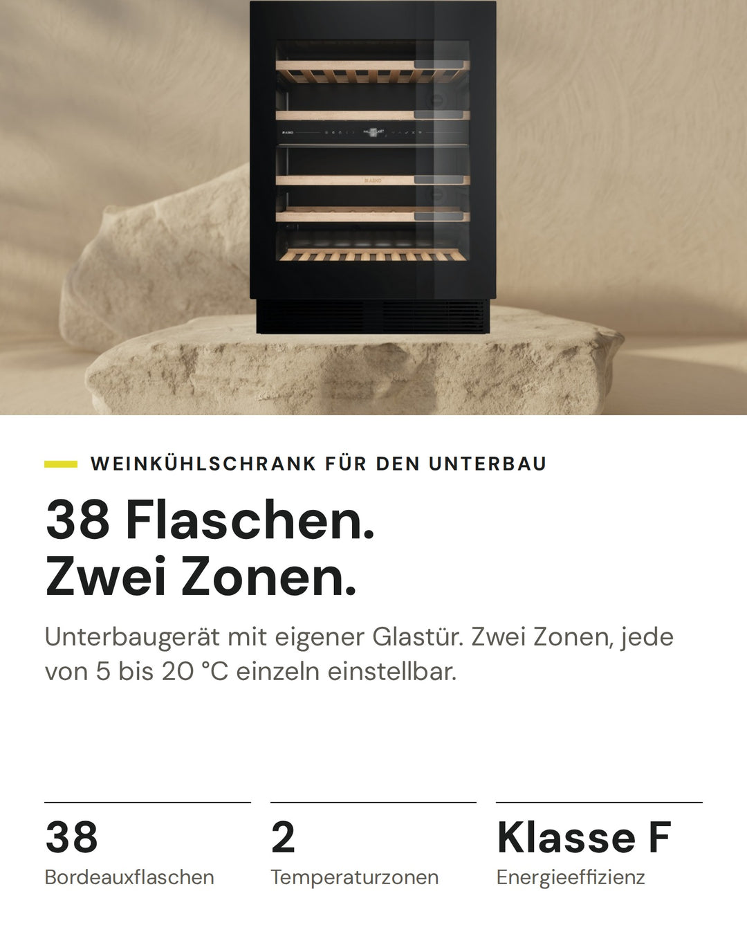 ASKO Weinkühlschrank WCN25842G auf einen Blick: Bordeauxflaschen 38, Temperaturzonen 2, Energieeffizienz Klasse F