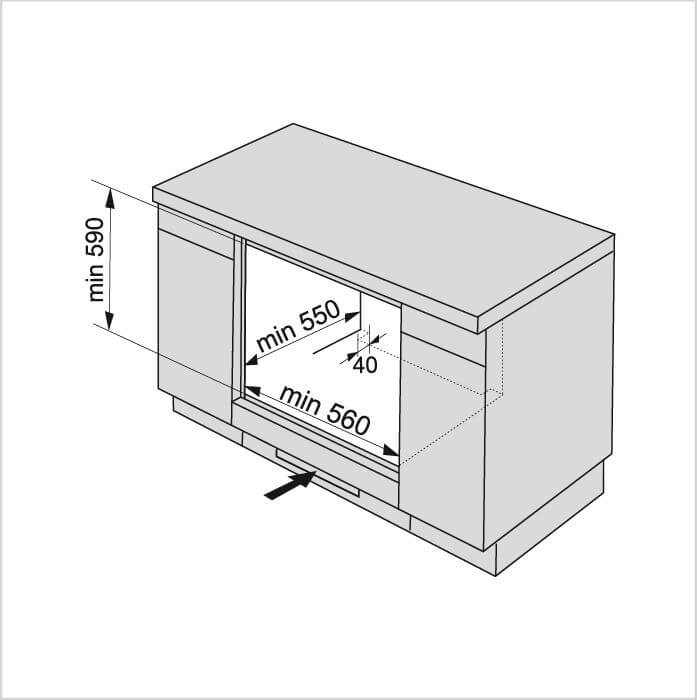 Einbauzeichnung mit Massen ASKO OT86331BG, Ansicht 3