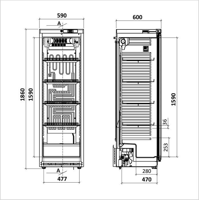 FORS Gewerbe-Kühlschrank Glastür schwarz CCV 400 NG